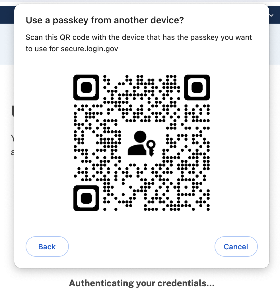 Exemple de requête pouvant être rencontrée lors de la configuration ou de l'utilisation du déverrouillage facial ou tactile: Capture d'écran du code-barres bidimensionnel